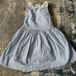 Polo Ralph Lauren Girls Blue & White Striped Seersucker Lace Collar Dress Size 4